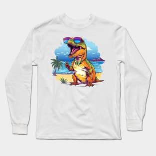 T rex on the beach Long Sleeve T-Shirt